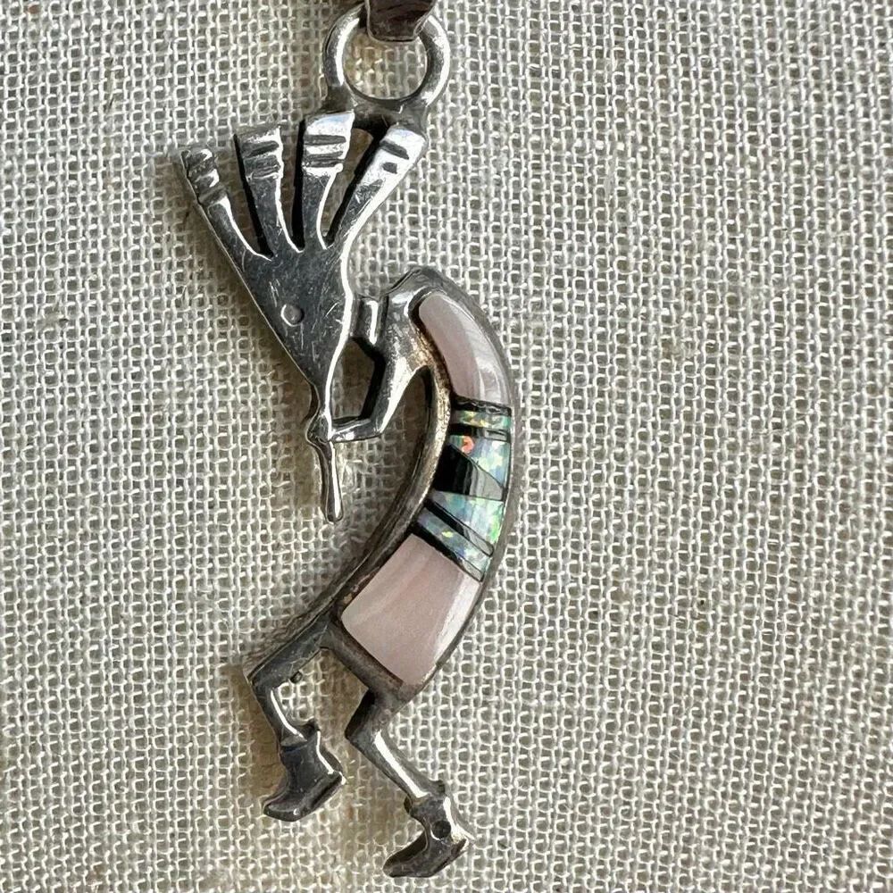 Vintage Native American Inlay sterling silver rose quartz abalone  kokopelli Pen